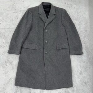Bachrach Wool Overcoat Men's Gray Satin Lined Classic Dress Coat Vintage